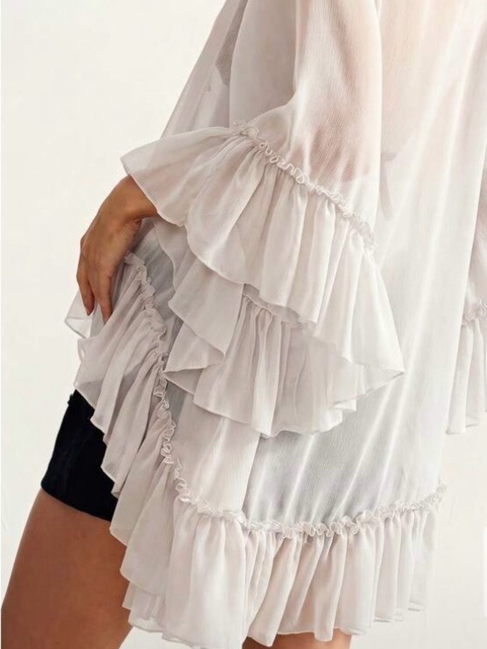 Sheer Ruffle Peasant Blouse - Blue - Picture 2 of 8